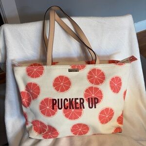 Kate Spade Flights Of Fancy Francis 'Pucker Up' Grapefruit Canvas Tote Purse Bag